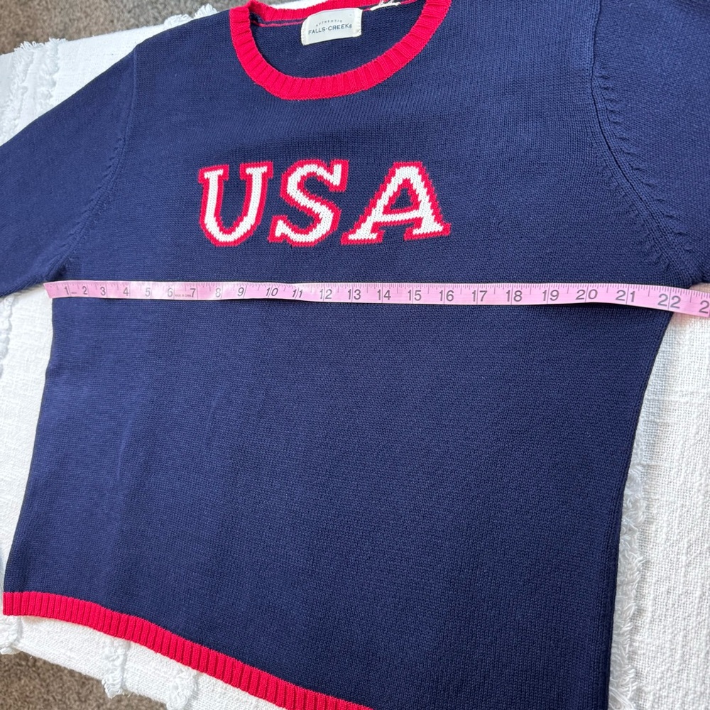 Falls Creek VTG Y2K USA Cotton Navy Knit Sweater Red White Blue Patriotic - Picture 6 of 11